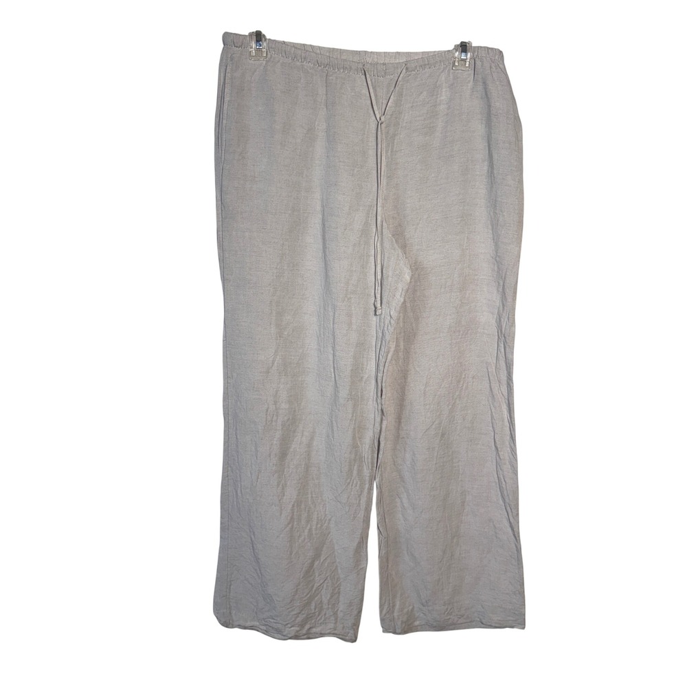 HM Linen Blend Pants Women L Beige Wide Leg Drawstring Lagenlook Natural Fiber